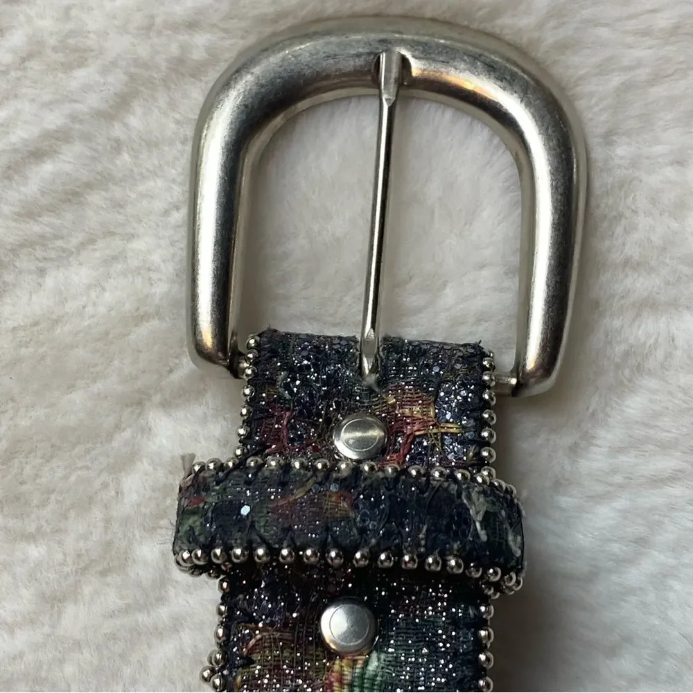 Floral Tapestry Glitzy Bonded Leather Belt Size Large